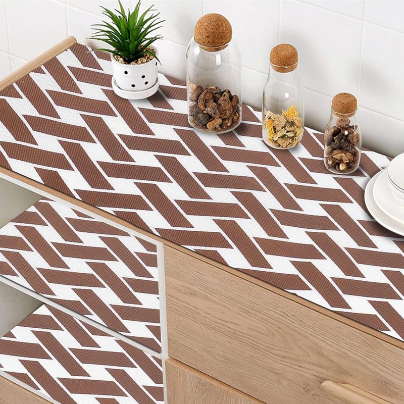 STYEVA Printed Anti-Slip Shelf Liner Mat Sheet for Drawers, Shelves, Tables, Cupboards, Fridge, Kitchen, Home, and Office - 45 CM X 5 M (Brown Cross) - Image 2