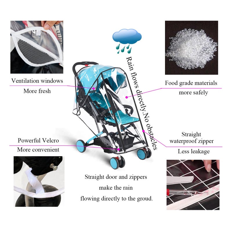 AncBace Baby Stroller Rain Cover Umbrella Weather Shield Accessories Universal Size Protect from Rain Wind Snow Dust Water Proof Ventilate Clear Food Grade Materia EVA Plastic Zipper Black (Large) - Image 3
