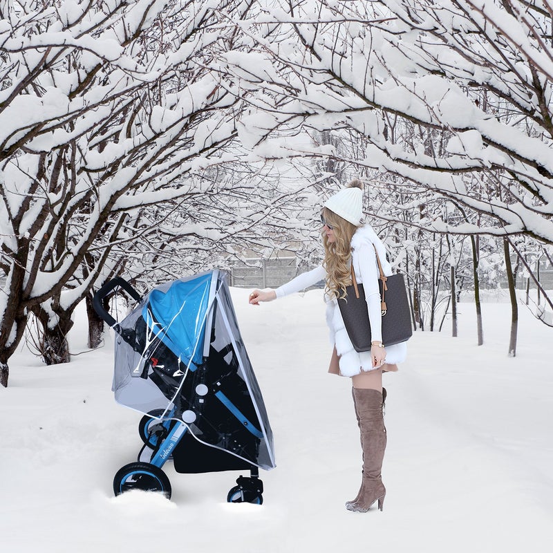 AncBace Baby Stroller Rain Cover Umbrella Weather Shield Accessories Universal Size Protect from Rain Wind Snow Dust Water Proof Ventilate Clear Food Grade Materia EVA Plastic Zipper Black (Large) - Image 5