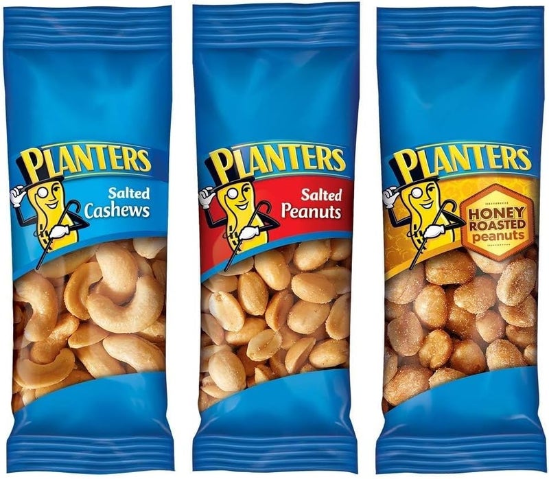 PLANTERS Variety Pack - Salted Cashews, Salted Peanuts & Honey Roasted Peanuts - On-the-Go Nut Snacks (36 Count) - Image 1