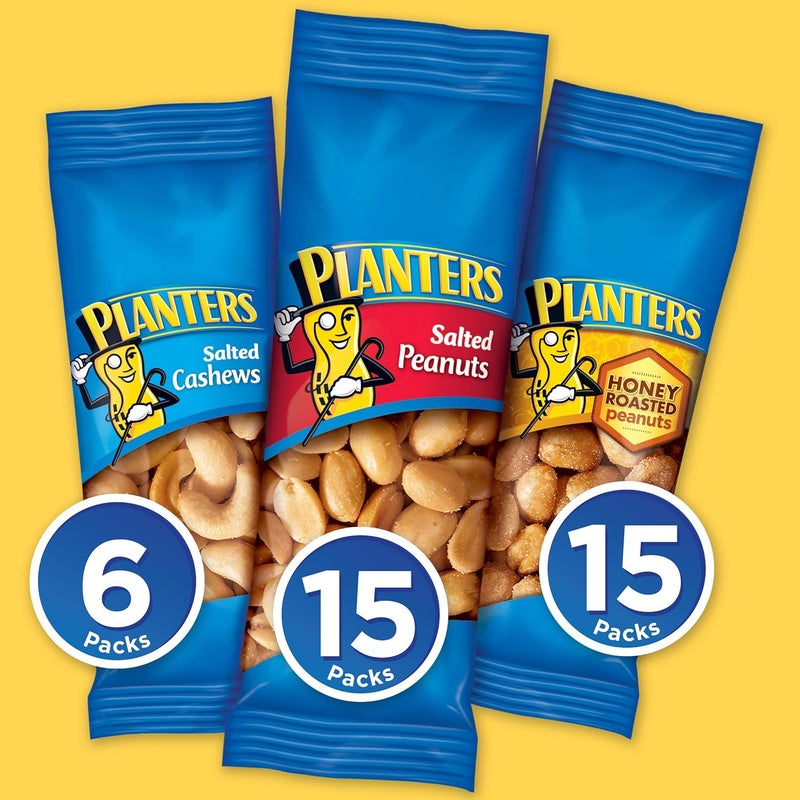 PLANTERS Variety Pack - Salted Cashews, Salted Peanuts & Honey Roasted Peanuts - On-the-Go Nut Snacks (36 Count) - Image 4