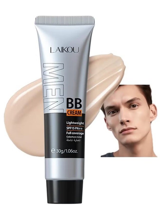 Laikou - Men BB Cream SPF 15 PA++, Full-Coverage Foundation & Concealer, Mens Face Moisturizer Cream Evens Skin Tone, Oil Control and Cover Flaws, Natural Finish for All Skin Types (Light 160) - Image 1