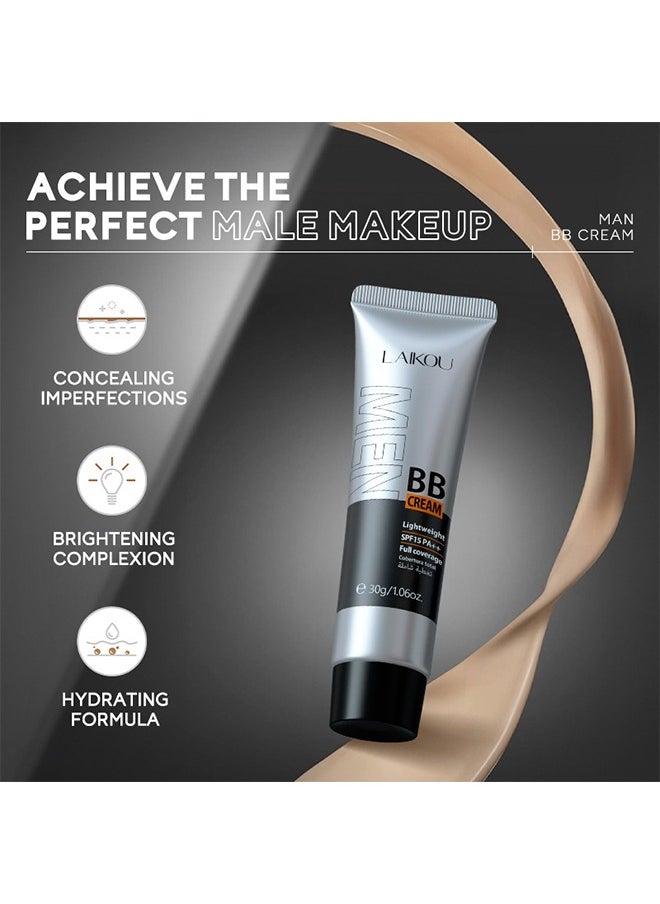 Laikou - Men BB Cream SPF 15 PA++, Full-Coverage Foundation & Concealer, Mens Face Moisturizer Cream Evens Skin Tone, Oil Control and Cover Flaws, Natural Finish for All Skin Types (Light 160) - Image 1