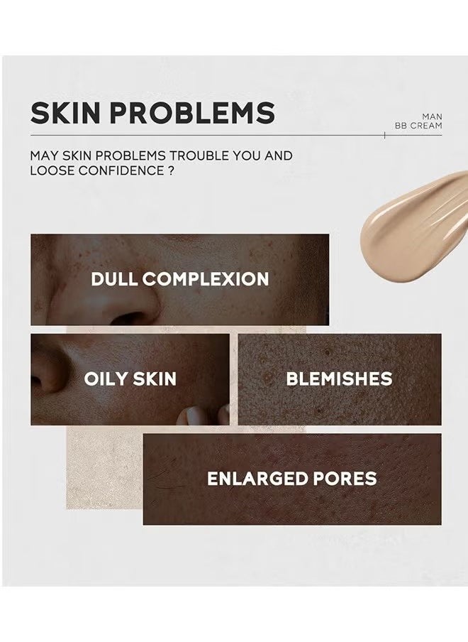 Laikou - Men BB Cream SPF 15 PA++, Full-Coverage Foundation & Concealer, Mens Face Moisturizer Cream Evens Skin Tone, Oil Control and Cover Flaws, Natural Finish for All Skin Types (Light 160) - Image 1