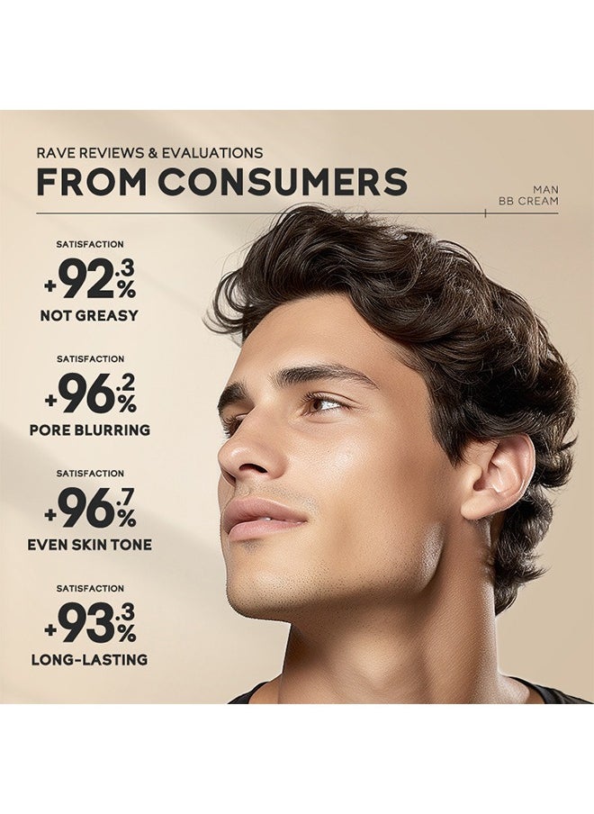 Laikou - Men BB Cream SPF 15 PA++, Full-Coverage Foundation & Concealer, Mens Face Moisturizer Cream Evens Skin Tone, Oil Control and Cover Flaws, Natural Finish for All Skin Types (Light 160) - Image 1