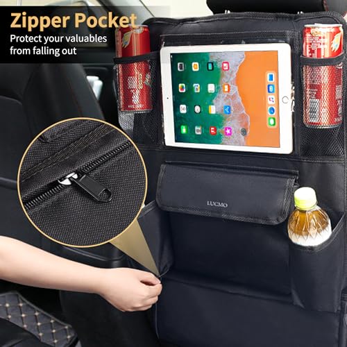 LUCMO Car Backseat Organizer with Touch Screen Tablet Holder,9 Storage Pockets Car Storage Organizer,Protectors Kick Mats Travel Accessories for Kids-Black - Image 4