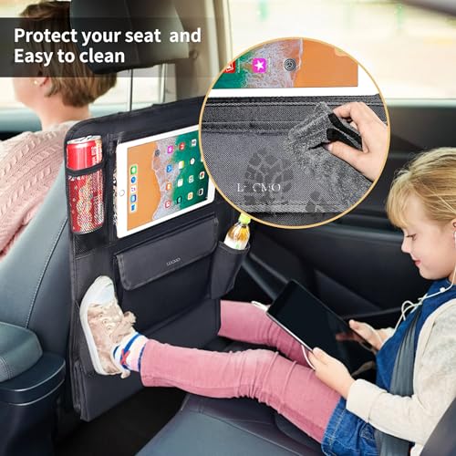 LUCMO Car Backseat Organizer with Touch Screen Tablet Holder,9 Storage Pockets Car Storage Organizer,Protectors Kick Mats Travel Accessories for Kids-Black - Image 3