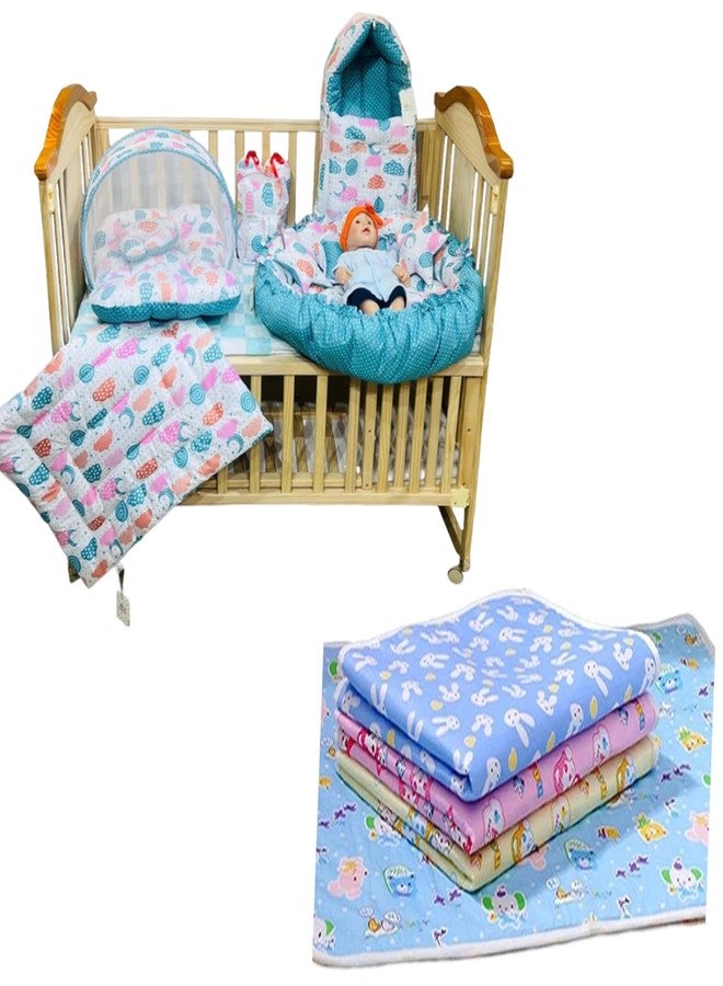 Infantbond New Born Baby All in One Bedding Essential | Baby Bed (0-6 Months) (Fullset Sprial Pista Green) - Image 1