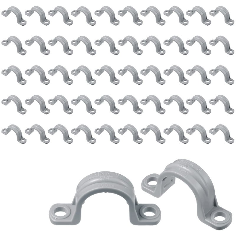 Demissle PVC Conduit Clamp 2 Hole Straps Heavy Duty Grey Plastic Conduit Strap U Clip Mounting Bracket for Cables50 Pcs34 Inch