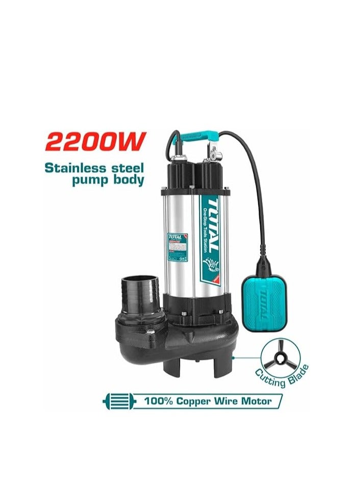 TOTAL TOTAL Sewage Submersible Water Pump 3", 2.2 kW (2200W) - TWP7220026, 3.0HP Dirty Water Pump with Cutting Blade, Max Flow 633L/min, Max Head 13m, Stainless Steel Body, Cast Iron Motor, 9m Cable, 220-240V - Image 3