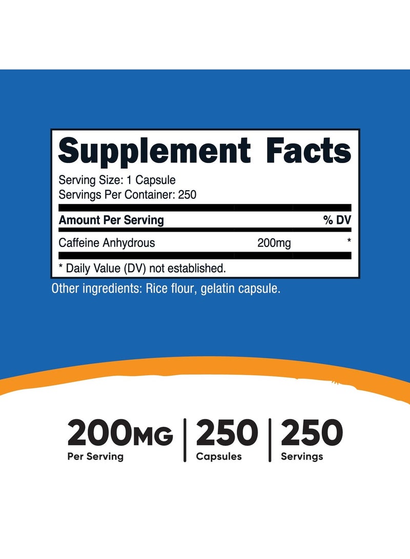 Nutricost Caffeine 200 mg Per Serving, 250 Capsules,250 Serving - Dietary Supplement  - Image 2