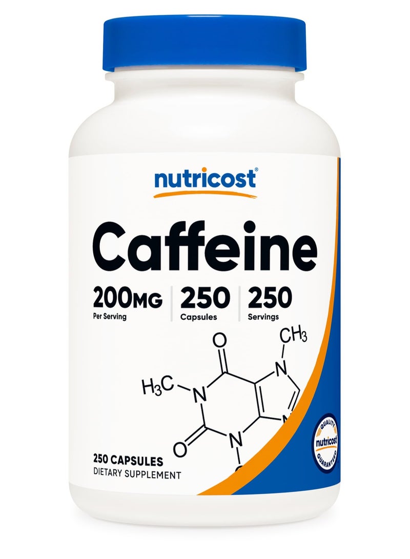 Nutricost Caffeine 200 mg Per Serving, 250 Capsules,250 Serving - Dietary Supplement  - Image 1