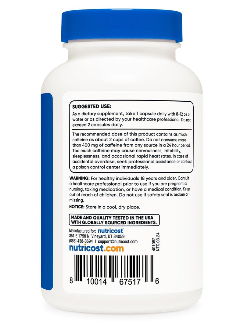 Nutricost Caffeine 200 mg Per Serving, 250 Capsules,250 Serving - Dietary Supplement  - Image 3