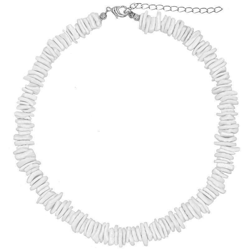 Fablinks Puka Shell Necklace, White Hawaiian Seashell Accessories for Men and Women, Beach Surfer Beaded Necklaces, Summer Clam Chip Bead Shells Choker Jewelry (16 Inches) - Image 1