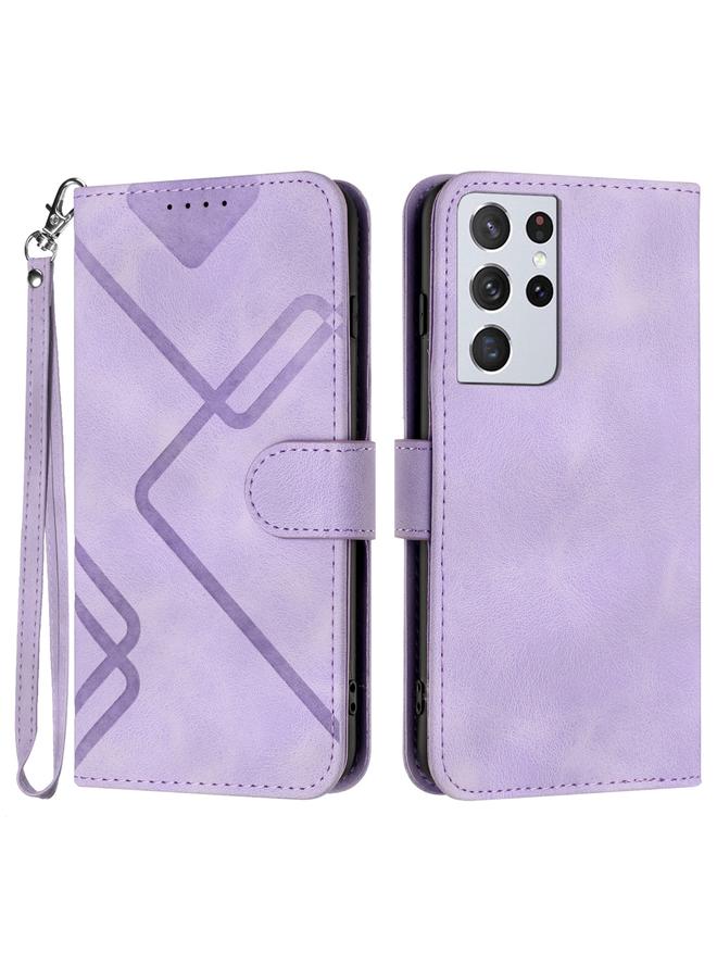 S-TOP Case For Samsung Galaxy S21 Ultra 5G Line Pattern Skin Feel Leather Phone Case - Image 1