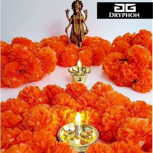 DRYPHON Marigold Garlands Decoration with Bell, Artificial Flowers for Decorations Hanging Garlands for Home Decor, Ganpati Decoration/Diwali Decoration for Home- (Yellow, Orange & Multi, Pack of 15) - Image 2