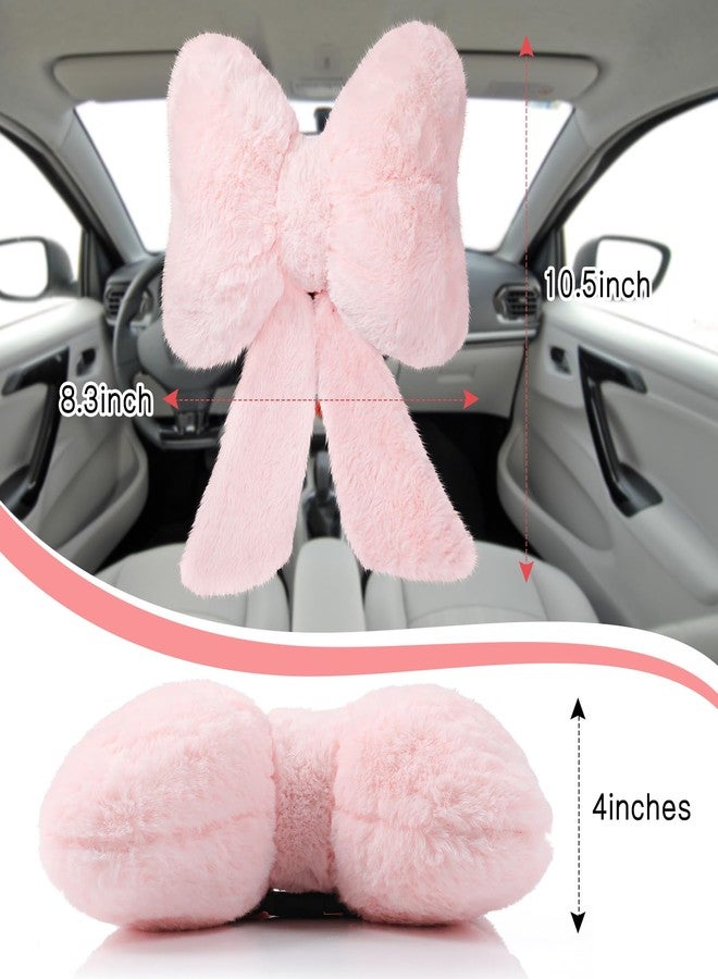 Macarrie وسادة رقبة سيارة ماكاري 2 قطعة وسادة رأس سيارة قوس فراشة فاخرة دعم رقبة مريح ملحقات رأس السيارة اللطيفة للسائقين سفر مقعد سائق نمط الفتاة ديكور داخلي (وردي) - Image 2