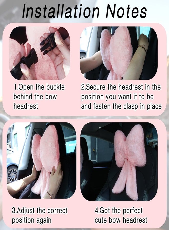 Macarrie وسادة رقبة سيارة ماكاري 2 قطعة وسادة رأس سيارة قوس فراشة فاخرة دعم رقبة مريح ملحقات رأس السيارة اللطيفة للسائقين سفر مقعد سائق نمط الفتاة ديكور داخلي (وردي) - Image 3