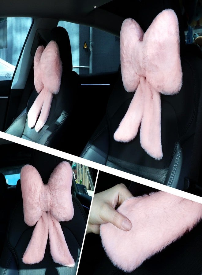 Macarrie وسادة رقبة سيارة ماكاري 2 قطعة وسادة رأس سيارة قوس فراشة فاخرة دعم رقبة مريح ملحقات رأس السيارة اللطيفة للسائقين سفر مقعد سائق نمط الفتاة ديكور داخلي (وردي) - Image 4