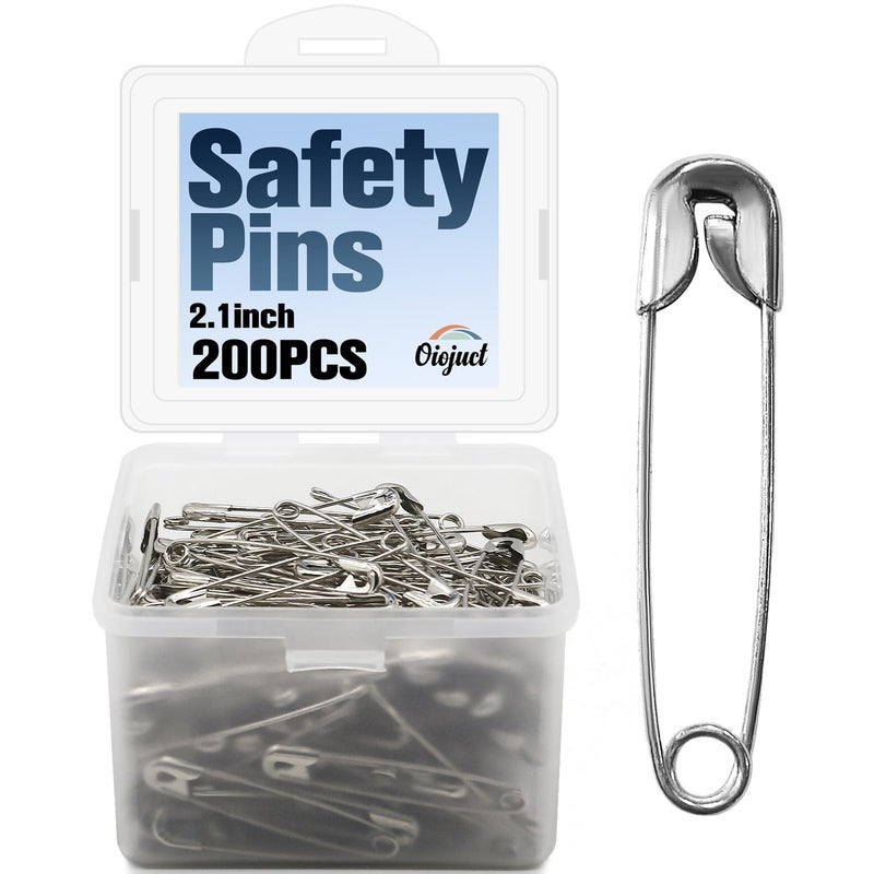 Oiojuct 200 PCS Large Safety Pins - 2.1 Inch Heavy Duty Sewing Pins for Clothing, Strong Nickel Plated Steel - Image 1