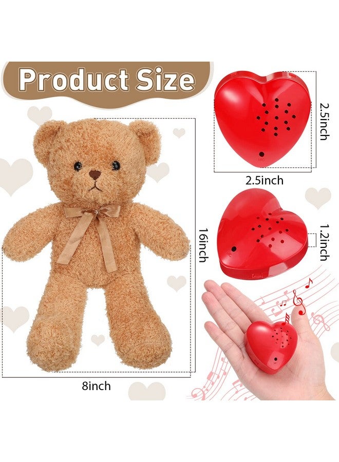 Hungdao Bear Stuffed Animal with Voice Recorder Set, 60 Seconds Heart Shaped Voice Sound Recorder Module 16 Inch Soft Plush Bear with Zipper for Boy Girl Valentines Day(Light Brown) - Image 2