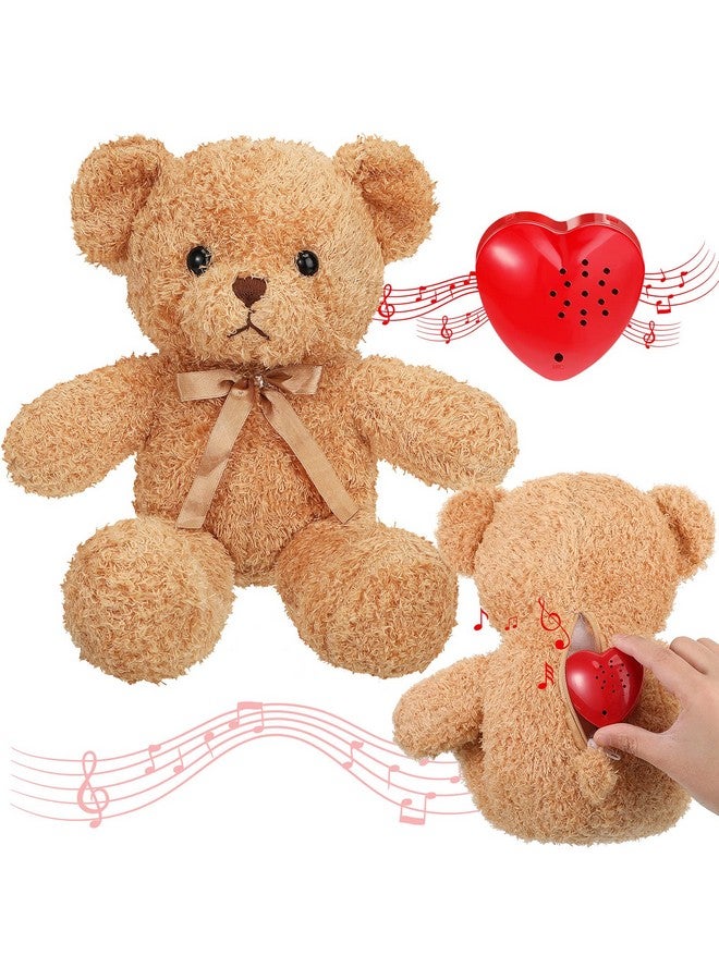 Hungdao Bear Stuffed Animal with Voice Recorder Set, 60 Seconds Heart Shaped Voice Sound Recorder Module 16 Inch Soft Plush Bear with Zipper for Boy Girl Valentines Day(Light Brown) - Image 1