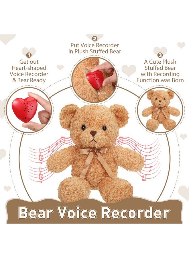 Hungdao Bear Stuffed Animal with Voice Recorder Set, 60 Seconds Heart Shaped Voice Sound Recorder Module 16 Inch Soft Plush Bear with Zipper for Boy Girl Valentines Day(Light Brown) - Image 3