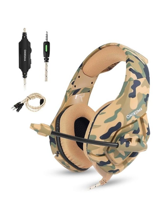 ONIKUMA K1B Stereo Gaming Headset with Microphone & Volume Control | Camouflage Yellow | Surround Sound Over-Ear Headphones for PC, PS4, Xbox, Laptop & Mobile | Noise-Isolating Gaming Headphones with Adjustable Headband & Soft Ear Cushions