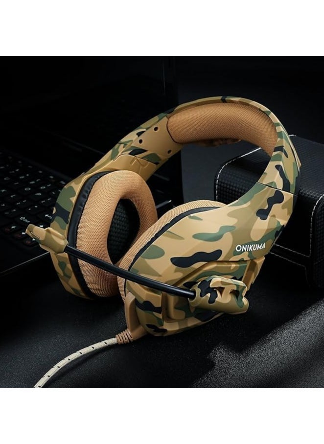 ONIKUMA K1B Stereo Gaming Headset with Microphone & Volume Control | Camouflage Yellow | Surround Sound Over-Ear Headphones for PC, PS4, Xbox, Laptop & Mobile | Noise-Isolating Gaming Headphones with Adjustable Headband & Soft Ear Cushions - Image 5