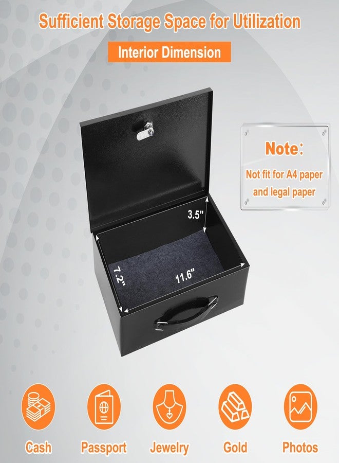 KYODOLED Fireproof Document Box with Key Lock, Small Lock Boxes for Personal Items, Fire and Water Resistance, Fireproof Safe Box for Documents, Jewelry, Passport, Cash, 12.6'' x 8.3'' x 4.3'' Black - Image 3