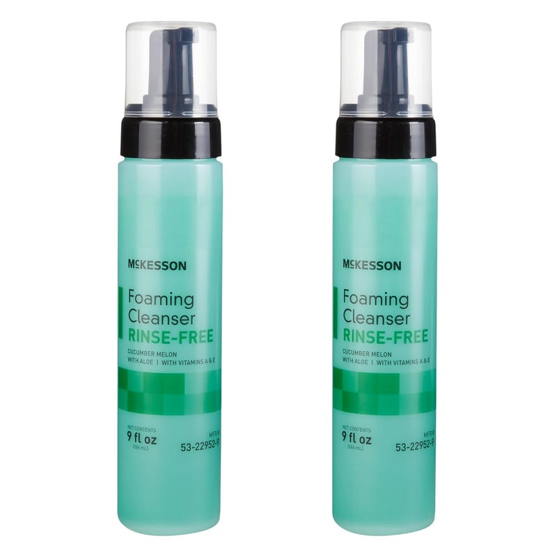 McKesson RinseFree Foam Cleanser with Aloe 9 oz 2 Count Vitamin A and E Body Wash Shampoo for Elderly Hospital Grade Cucumber Melon - Image 1