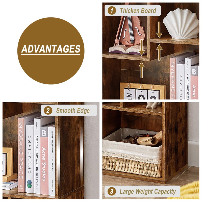 VECELO 5 Cube Modern Bookcases, 3 Tier Bookshelves, 31 Inch High Cubby Storage Organizer, Shelf Hight Up to 12.8 Inches Suit for Most Books, Vertical or Horizontal Use Available,Rustic Brown - Image 2