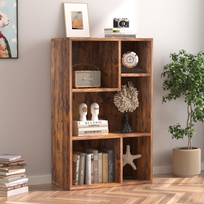VECELO 5 Cube Modern Bookcases, 3 Tier Bookshelves, 31 Inch High Cubby Storage Organizer, Shelf Hight Up to 12.8 Inches Suit for Most Books, Vertical or Horizontal Use Available,Rustic Brown - Image 3