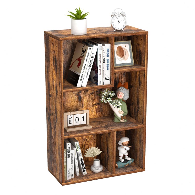 VECELO 5 Cube Modern Bookcases, 3 Tier Bookshelves, 31 Inch High Cubby Storage Organizer, Shelf Hight Up to 12.8 Inches Suit for Most Books, Vertical or Horizontal Use Available,Rustic Brown - Image 1