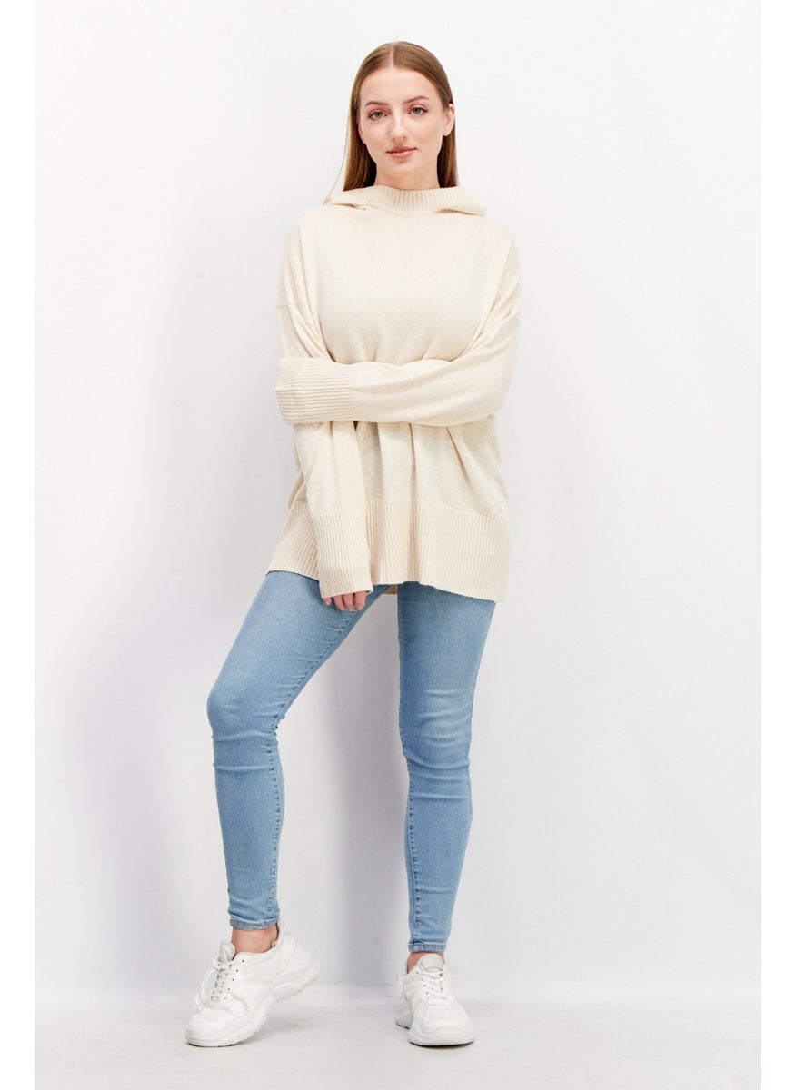 ESPRIT Women Hooded Long Sleeve Textured Sweater, Beige  - Image 2
