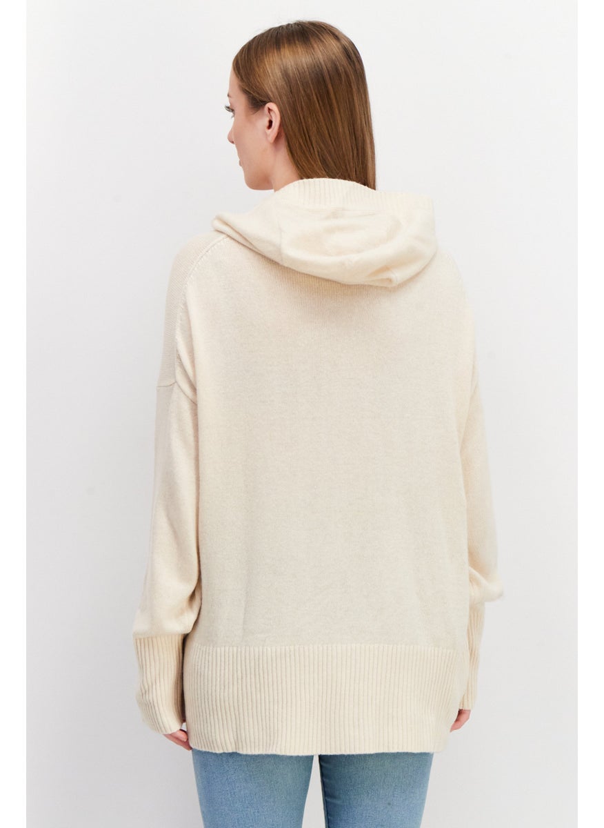 ESPRIT Women Hooded Long Sleeve Textured Sweater, Beige  - Image 4