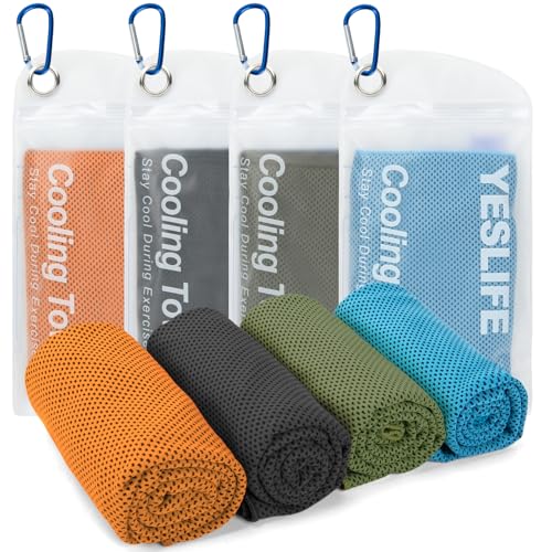 YESLIFE 4 Pack Cooling Towels 40"x12", Gym Towels for Men and Women, Soft Breathable Workout Towels for Yoga, Running, Sport, Workout, Camping, Fitness & More (Black, Army Green, Orange, Blue) - Image 1