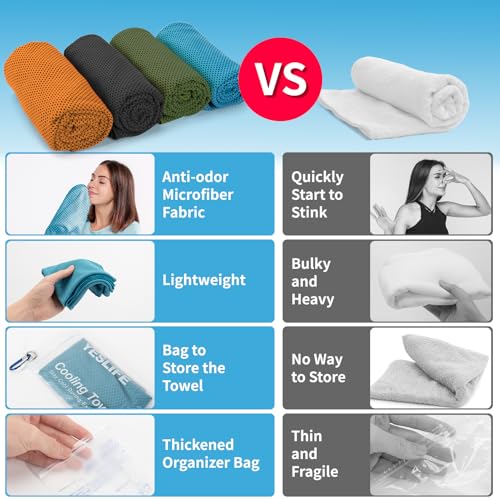 YESLIFE 4 Pack Cooling Towels 40"x12", Gym Towels for Men and Women, Soft Breathable Workout Towels for Yoga, Running, Sport, Workout, Camping, Fitness & More (Black, Army Green, Orange, Blue) - Image 4