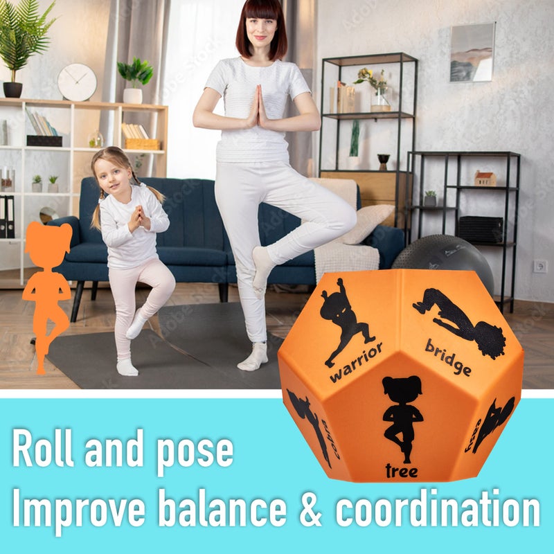 Covelico Yoga Dice - Yoga for Kids, Pose and Play Peaceful Kids Stretching Gymnastics Games and PE Equipment for Elementary School, Kindergarten, and Preschool, 12-Sided Foam Large Dice for Children - Image 5