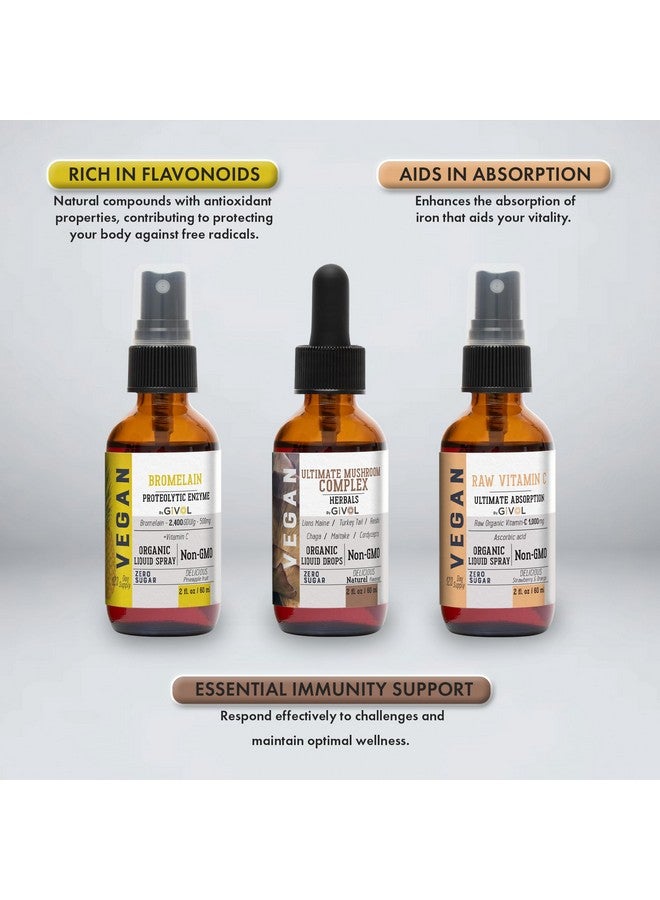 GIVOL Inflammation Defense Bundle: Ultimate Mushroom Complex with Lions Mane, Reishi, Cordyceps & Chaga, Raw Vitamin C, and Bromelain | Non-GMO | Gluten-Free | Sugar-Free | 2 Fl Oz | 240-Days Supply - Image 2