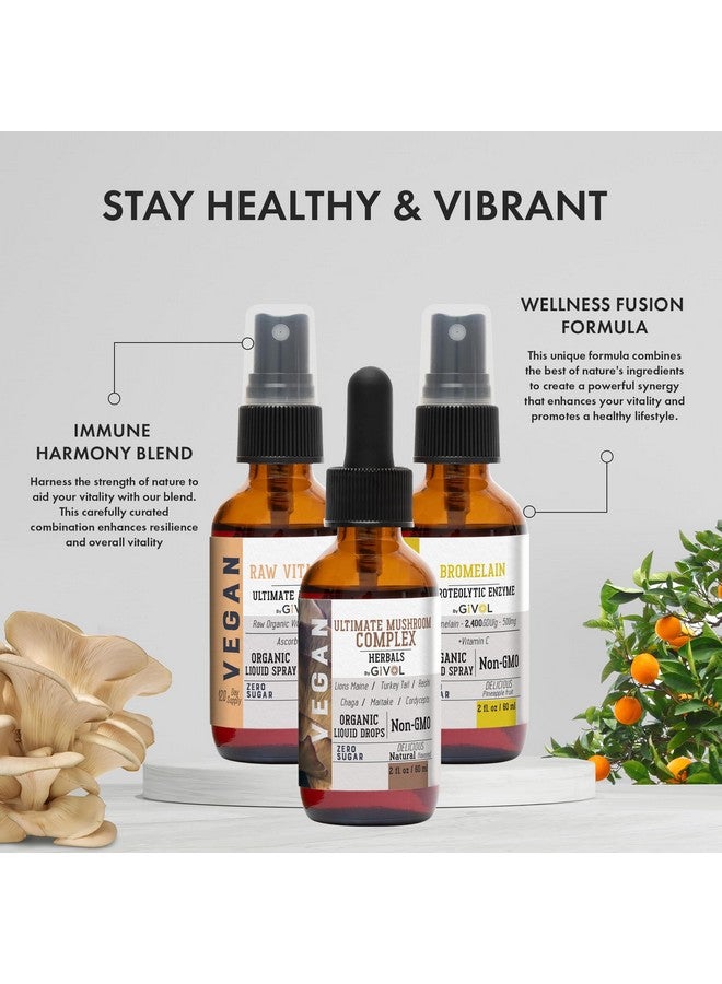 GIVOL Inflammation Defense Bundle: Ultimate Mushroom Complex with Lions Mane, Reishi, Cordyceps & Chaga, Raw Vitamin C, and Bromelain | Non-GMO | Gluten-Free | Sugar-Free | 2 Fl Oz | 240-Days Supply - Image 3
