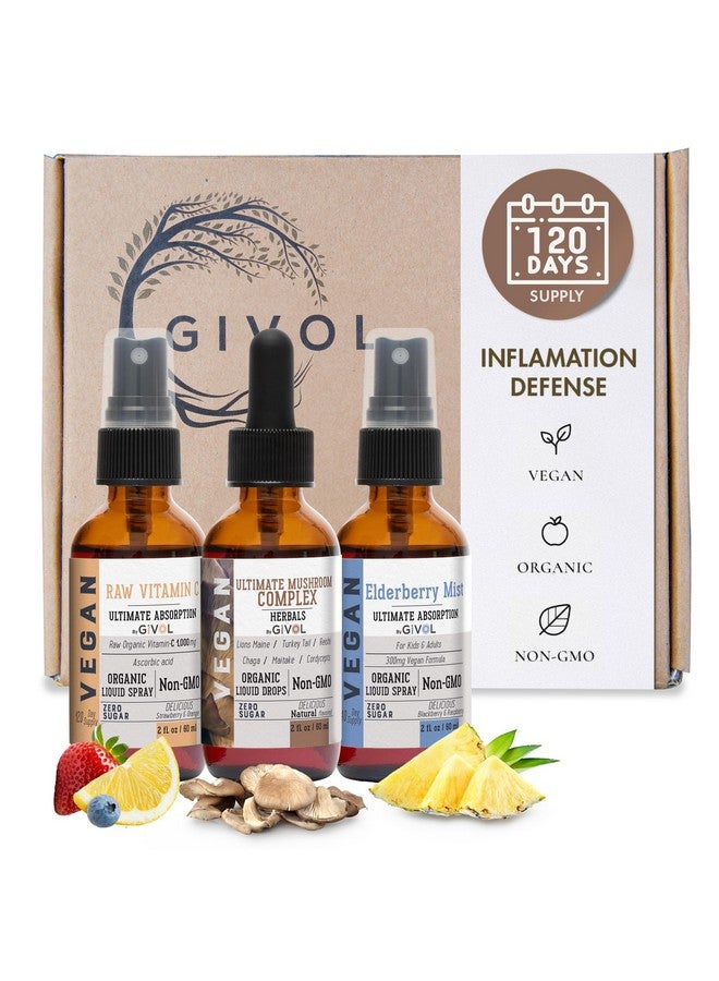 GIVOL Inflammation Defense Bundle: Ultimate Mushroom Complex with Lions Mane, Reishi, Cordyceps & Chaga, Raw Vitamin C, and Bromelain | Non-GMO | Gluten-Free | Sugar-Free | 2 Fl Oz | 240-Days Supply - Image 1