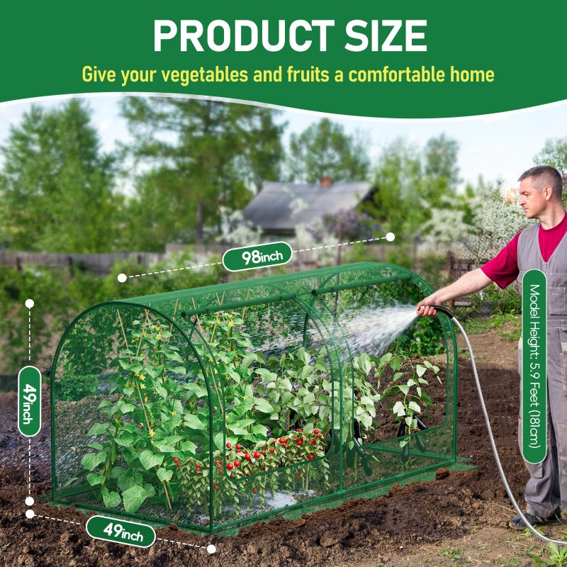 SPECILITE 98x49x49in Garden Plant Netting Mesh Cover for Raised Bed with Roll-up Zipper Door for Vegetables Fruits, Large Tunnel Gardening Net, Green - Image 4