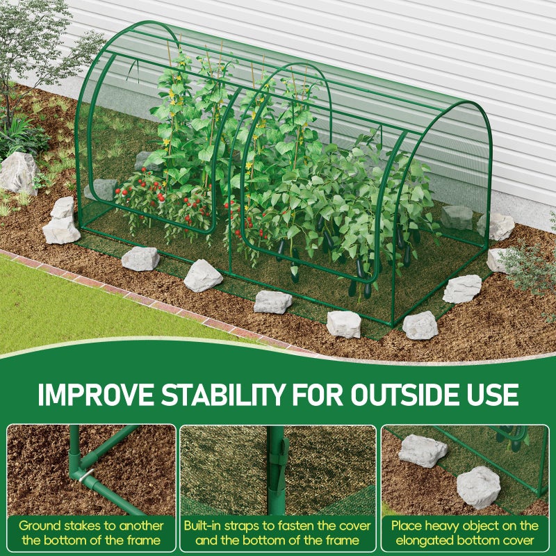 SPECILITE 98x49x49in Garden Plant Netting Mesh Cover for Raised Bed with Roll-up Zipper Door for Vegetables Fruits, Large Tunnel Gardening Net, Green - Image 5