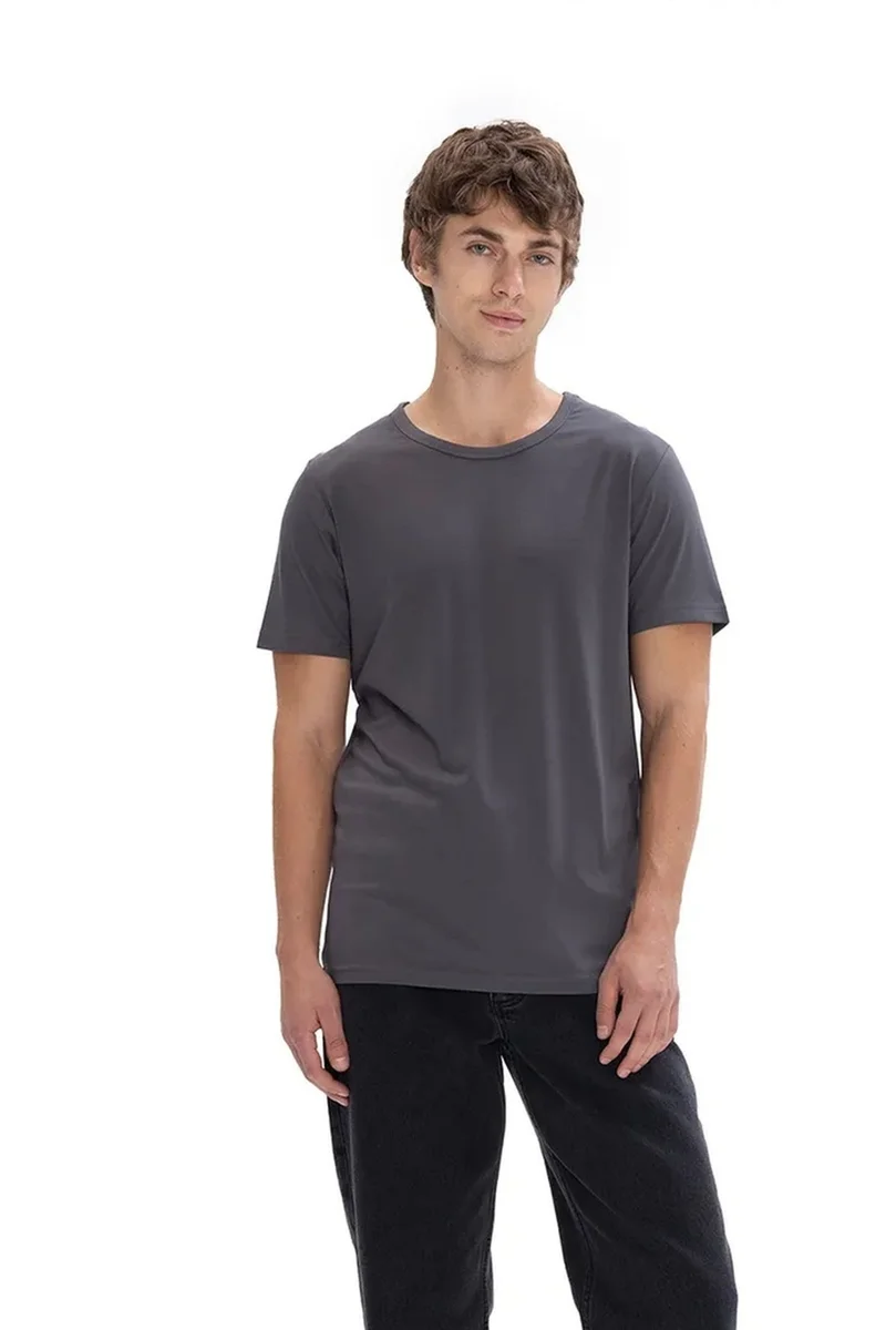 Giesto Charcoal Grey GIESTO Men's Solid Crew Neck T-Shirt for Men | Best Price UAE