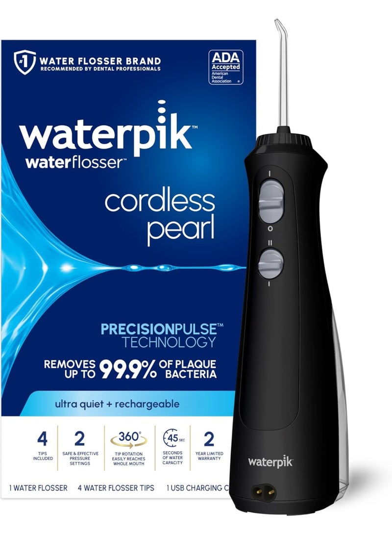 Waterpik Cordless Pearl Rechargeable Portable Water Flosser for Teeth, Gums, Braces Care and Travel, Extra Quiet, 4 Flossing Tips - ADA Accepted, WF-13 Black, Amazon Exclusive - Image 1