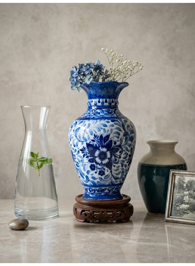 30cm Blue White Chinese Floral Porcelain Vase - Image 1