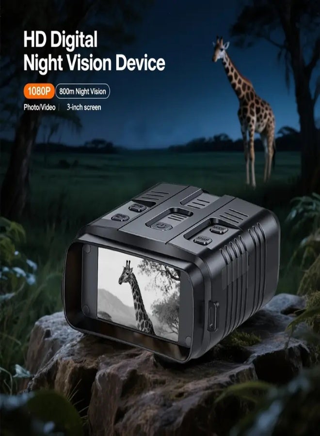 5X Digital Zoom Night Vision Goggles with 3-Inch HD LCD Screen, 7-Level Infrared Adjustment, 1080P Photo & Video Recording, USB Rechargeable Battery – 800m Long-Range Vision, Ideal for Hunting, Camping, Wildlife Observation, and Outdoor Adventures - Image 2