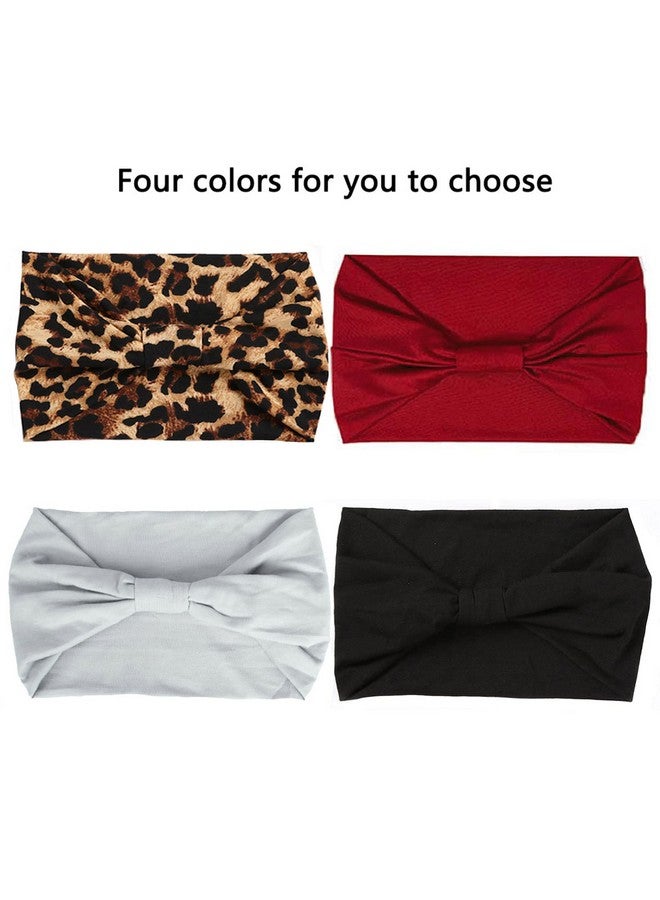 Xtrend 4 Packs Wide Headband Fashion Headscarf Bohemian Style Elastic Knotted Nonslip Headband Suitable For Black Women Outdoor Yoga Sports Printed Hair Accessories - Image 2