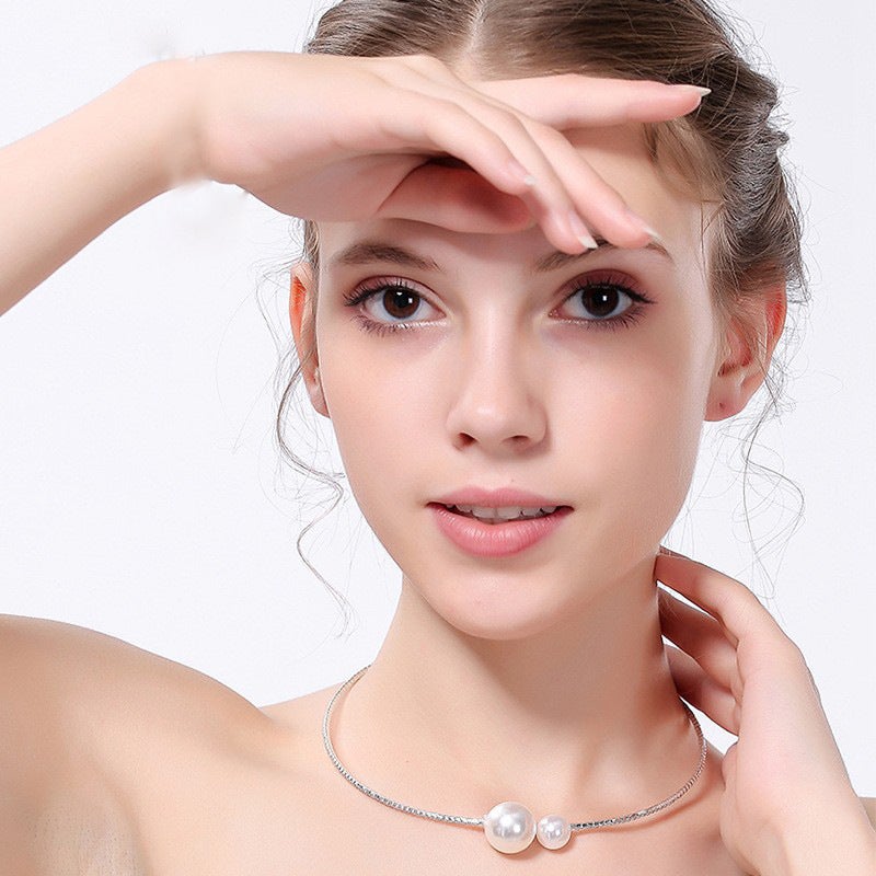 Gold Plated Choker Bracelet Set Pearl Rhinestone Silver collar 